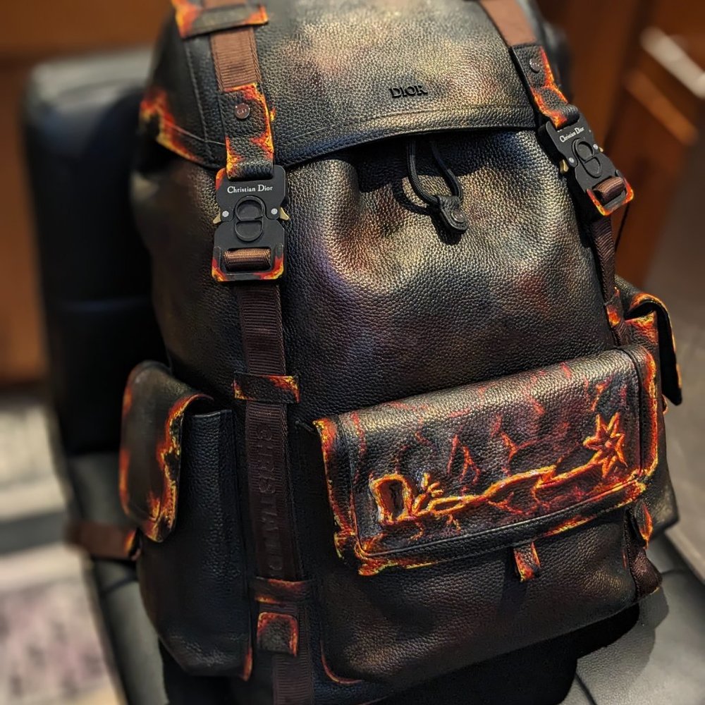 NWT AUTH HIT THE ROAD MENS BACKPACK CACTUS JACK X DIOR LEATHER LARGE DEADSTOCK - Picture 15 of 16